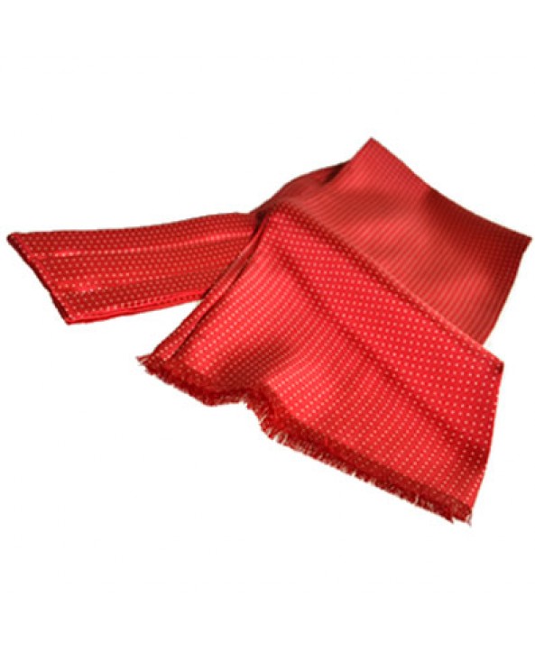 Fine Italian All-Silk Spotted Cravat with White Pin Dots on Scarlet